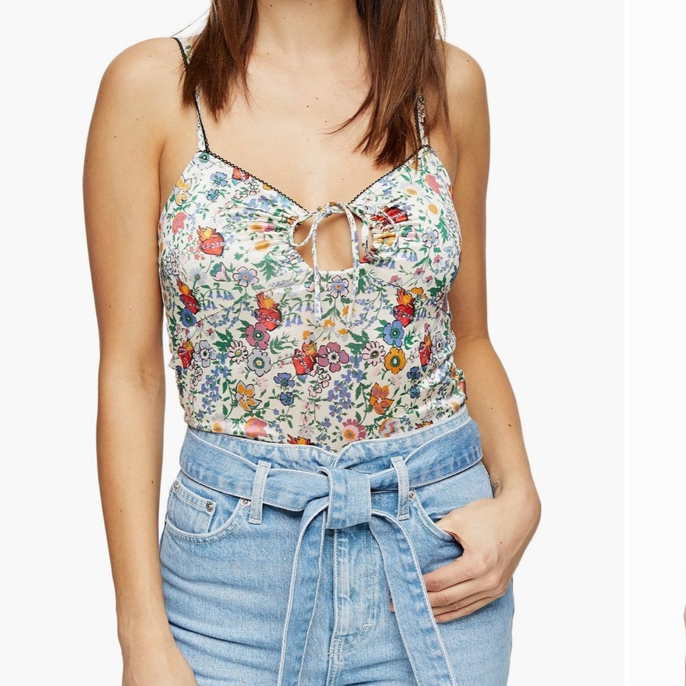 Topshop Multicolor Floral Camisole keyhole front size 8